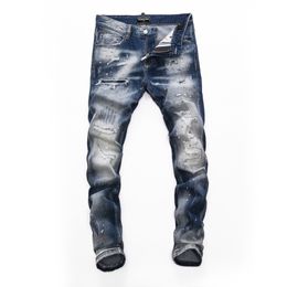 DSQ PHANTOM TURTLE Men's Jeans Mens Italian Designer Jeans Skinny Ripped Cool Guy Causal Hole Denim Fashion Brand Fit Jeans Men Washed Pants 65226