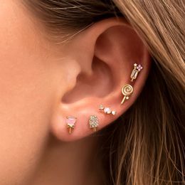 Lollipop Ice Cream Threaded Stud Earrings Copper Sea Animals For Women Cubic Zirconia 18k Gold Plated Fish Dolphin Turtles Girls Jewellery Gift