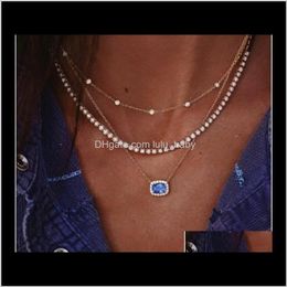 & Pendants Jewellery 3 Layered Blue Gemstone Charm Pendant Chokers Necklaces Gold Filled Great Idea For Womens/Girls Drop Delivery 2021 Qouo1