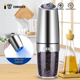 Electric Pepper Mill Gravity Induction Stainless Steel Salt Spice Grinder LED Light Kitchen Tool 210713