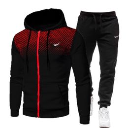 Fashion Cotton Track Sportswear Suit Mens Tracksuit Autumn And Winter Trousers Hoodie Pullover Two Jogging Suits 3XL 211222