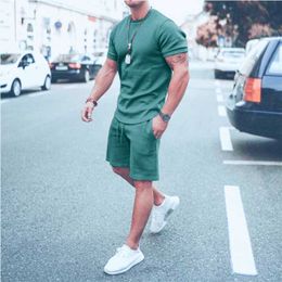 Fashion New Style Spring Summer Men Sports All Cotton Suit Short Sleeve Shirt t Shirt +Shorts Men's Brand Clothing 2 Pieces Sets Y0831