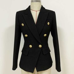 Temperament Office Professional Suit Jacket Feminine autumn and winter metal double-breasted ladies blazer Solid color 210527