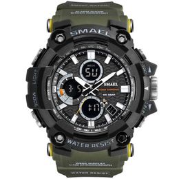 2021 SMAEL Watch 1802 Fashion Military Green Big Watches Men Sports Watches Dual Display Quartz Wristwatches Relogio Masculino G1022