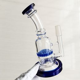 5.9 inch Portable small Oil Dab Rig Thick Smoking Recycler Comb Perc Percolator mini Glass Water Bong Shisha Hookah Blue 14mm Water Pipes wholesale