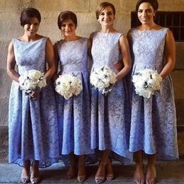 Lavender Lace High Low Bridesmaid Dresses Sleeveless Short Front Long Back Vintage Wedding Party Gowns Robes Custom Made M189