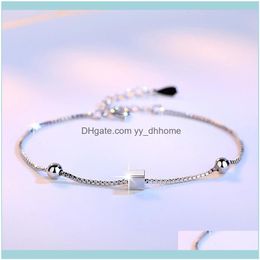 Link, Jewelrylink, Chain Simple Fashion Sier Colour Bracelets Square Star Beads Box Chian & Bangles For Women Pulseira Bijoux Femme Drop Deli