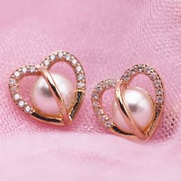 Fashion Hollow Heart Earrings For Women Lady Elegant Imitation Pearl Rhinestone Alloy Ear Studs Exquisite Jewelry Gifts