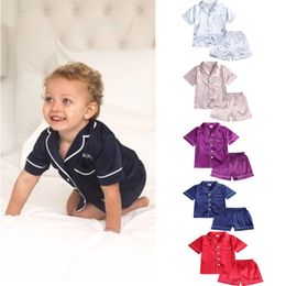 Summer Children Clothes Pajama Set Stain Silk Soft Solid Color Comfortable Kids Girls Boys Pajamas Sleepwear Suit 211130