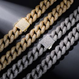 18mm 18/22inch Gold Plated Full CZ Cuban Chains Necklace 18mm Bling CZ Setting Link Chain Necklace for Men Hip Hop Jewellery