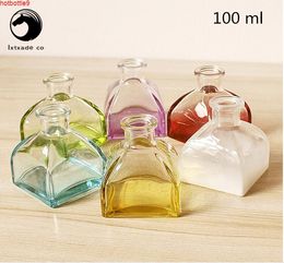 7 PCS 100 ML Transparent Pink Purple Green Glass Empty Bottle Aromatherapy Container Small Square Crystal Bankhigh qualtity