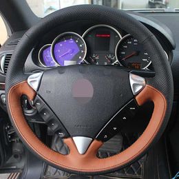 -Capa de volante de carro capa antiderrapante de volante de carro de costura hand-slip cobre couro genuíno preto para Porsche Cayenne 2006-2009