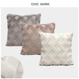 Cushion/Decorative Pillow 45x45cm Flannel Cushion Cover Couch Square Case Plush Lattice Pillowcase Gray/Beige/Black/Pink Sofa Throw Covers