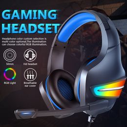 ERXUNG J6 Gaming Headset RGB Luminous Control-by-wire Over Ear Noise Cancellation Headphone with Microphone for Phone,Laptop,PS4,PS5,PC,