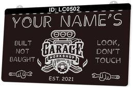 LC0502 Your Names Garage Workshop Light Sign 3D Engraving