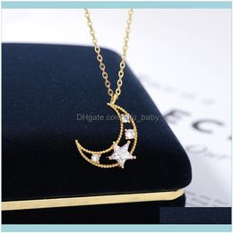 Pendant & Pendants Jewelrypendant Necklaces Fashion Planet Moon Star Crystal Zircon Necklace For Women Gold Color Stainless Steel Chain Chok