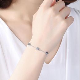 real 925 sterling turkish 5 pcs tiny cute evil eye disco charm women Girl silver delicate link chain bracelet