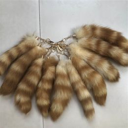 10pcs/lot -25cm-30cm Real American Raccoon Fur Tail Keychain Cosplay Toys Handbag Purse Pendant