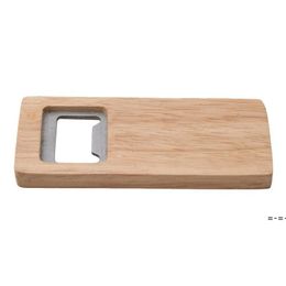 Stock Wood Beer Bottle Opener Stainless Steel with Square Wooden Handle Openers Bar Kitchen Accessories Party Gift RRE12356