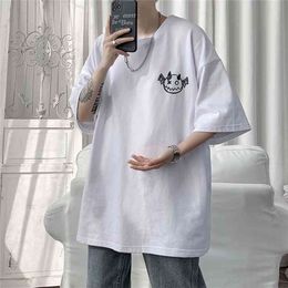 HybSkr Spring Summer Men's T-shirts Korean Style Loose T-shirt Printed Casual T-Shirt Couple Fashion 210716