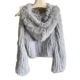 Harppihop knitted Genuine Rabbit fur coat women fashion long rabbit jacket Outwear winter 211110