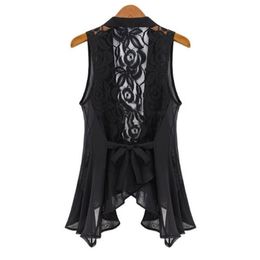 big yards chiffon vest In the long section Chiffon Lace Vest Jacket STAND COLLAR ASYMMETRIC HEM CHIFFON VEST tops S-XXXXXL 210909