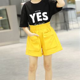 Children Girls Shorts Kids Clothing Girl Fashion Pants Summer Cute Yellow Solid For 2-7 Years Old 210629