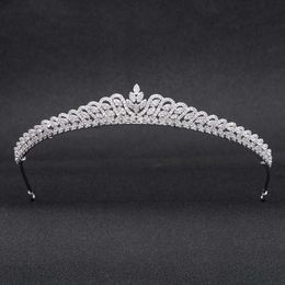 Crystals 5A Cubic Zirconia Wedding Tiara Crown Bridal Womenb Hair Jewellery Accessories CH10219 X0625