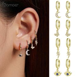 Bamoer Genuine 925 Sterling Silver Shining Butterfly for Women Luxury Gold Plated Moon Star Earrings Fine Jewellery