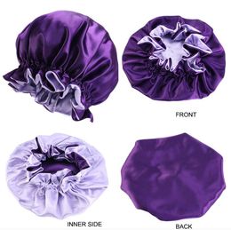 200pcs Silk Night Cap Bath Hat Double side wear Women Head Cover Sleep Caps Satin Bonnet for Beautiful Hair SN3125