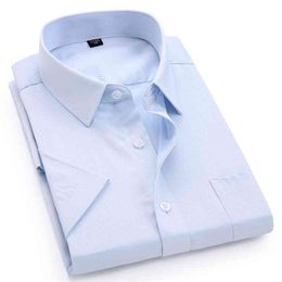 Men's Casual Dress Short Sleeved Shirt Summer White Blue Pink Black Male Regular Fit Shirt Men Social Shirts 4XL 5XL 6XL 7XL 8XL 210714