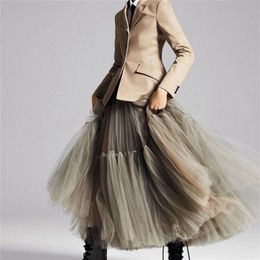 90 cm Runway Luxury Soft Tulle Skirt Hand-made Maxi Long Pleated Skirts Vintage Petticoat Voile Jupes Falda 210721