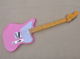 Pink Electric Guitar with Reverse Headstock,Maple Fretboard,White Pickguard,Offering Customized Service