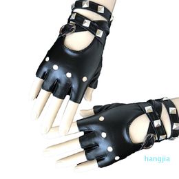 Black PU Leather Fingerless Gloves Solid Female Half Finger Driving Women Men Fashion Motor Punk Five Fingers