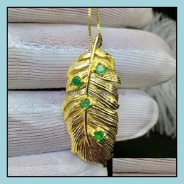 Other Body Jewelry Grace Leaf Falling Natural Green Emerald Brooch Pendant Gemstone Two Uses S925 Sier Girl Lady Party Drop Delivery 2021 Vx