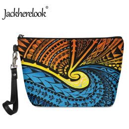 Jackherelook Polynesian Pattern Womens Stylish Pu Zip Cosmetic Bag Female Exquisite Make-up Bag Durable Toiletry for Lady