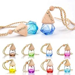 Car Perfume Bottle Hanging Glass Bottles Essential Oil Jar Packing Air Freshener Ornament Pendant with Wooden Caps