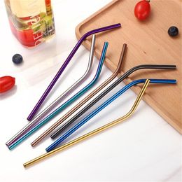 6*241mm Colorful Stainless Steel Straws Reusable Straight and Bent Drinking Straw Cleaning Brush for Kitchen Bar