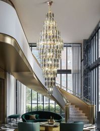 Smoke Grey Crystal Chandelier Deluxe Living Room Lamp Hotel Duplex Building Decorative Stair Long Chandelier