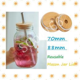 70mm/86mm Friendly Mason Lids Reusable Bamboo Caps Tops with Straw Hole and Silicone Seal for Masons Canning Drinking Jars Topa12 good