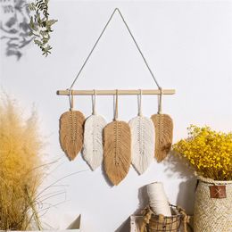 Decorative Objects & Figurines Creative Leaves Wall Hanging Cotton Woven Macrame Decor Tapestry Living Room Headboard Door Porch Wedding Boh