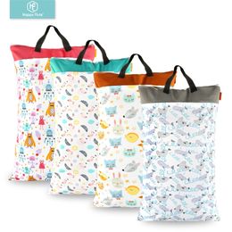 Happy flute 1 pcs Large Hanging Wet/Dry Pail Bag for Cloth Diaper,Inserts,Nappy, Laundry With Two Zippered Waterproof,Reusable 210312