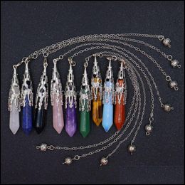Necklaces & Pendants Jewelry Hexagonal Prisms Chakra Pendums Natural Stones Pendant Amet Reiki Healing Crystal Meditation For Men Women Drop