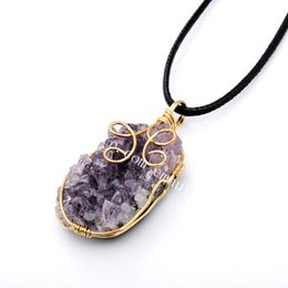 Wire Wrapped Natural Irregular Raw Amethyst Cluster Pendant Necklace Reiki Healing Purple Druzy Crystal Handmade Necklaces Gemstone Quartz Geode Unisex Jewellery