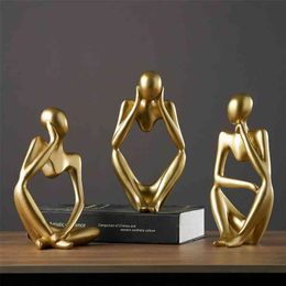 resin home decoration office decor accessories for living room study figures funiture salon Abstract ornaments thinker statue 210811