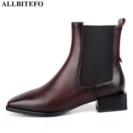 ALLBITEFO fashion brand high heels genuine leather women boots winter snow women shoes thick heels ankle boots for woemn 210611