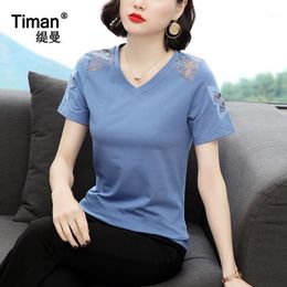 Summer Wear Years Style Pure Cotton Short-sleeved T-shirt Female Middle-Aged Mom Tops Lace Hollow Out Half Sleeve1