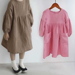 Autumn Kids Dresses For Girls Long Sleeve Organic Cotton Dresses Children Kids Summer Winter Spring Bubble Vestidos De Verano Q0716