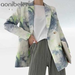 Women Fashion Tie-dye Blazers Coat Vintage Notched Collar Long Sleeve Pockets Female Outerwear Chic Blazer Suits Tops 210604