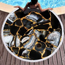 Tie Dye Print Microfiber Beach Towel 150cm Round Soft Swimming Bath with Tassel Summer Pad 210728